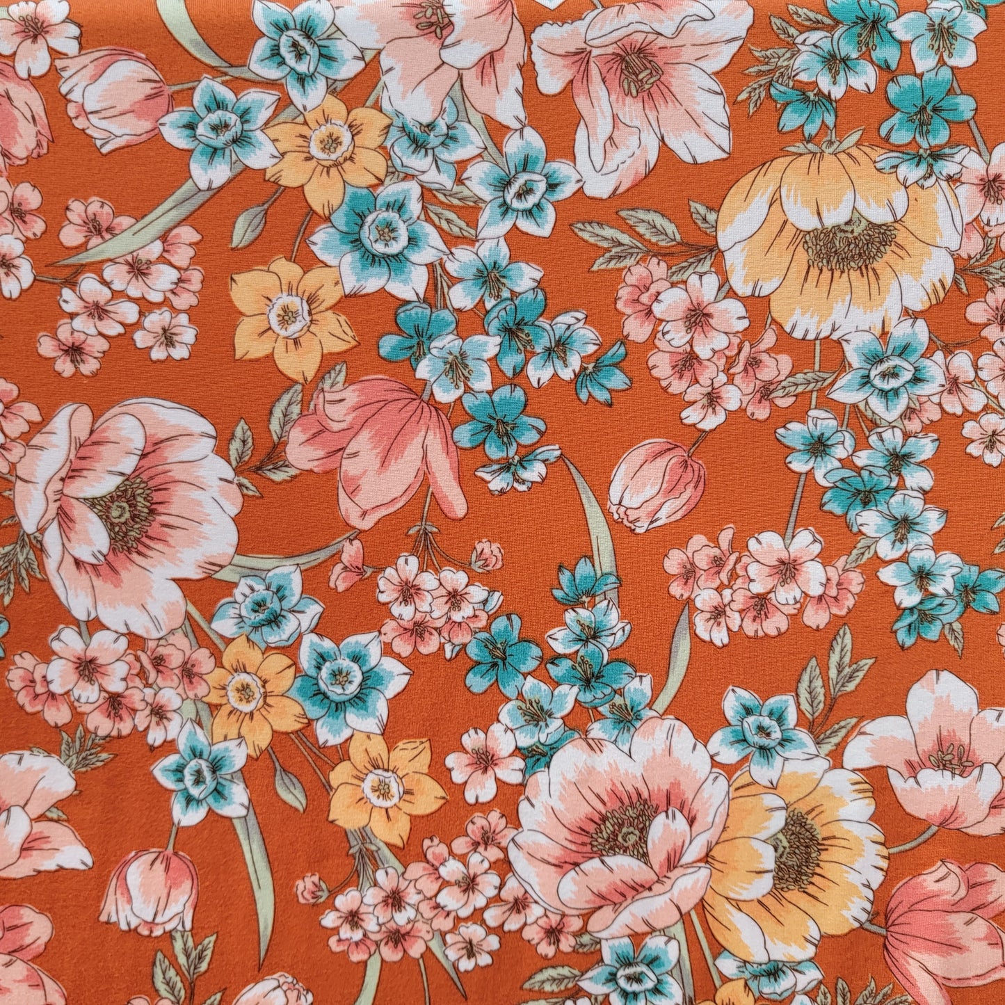 Double Brush Poly Rust Teal Floral