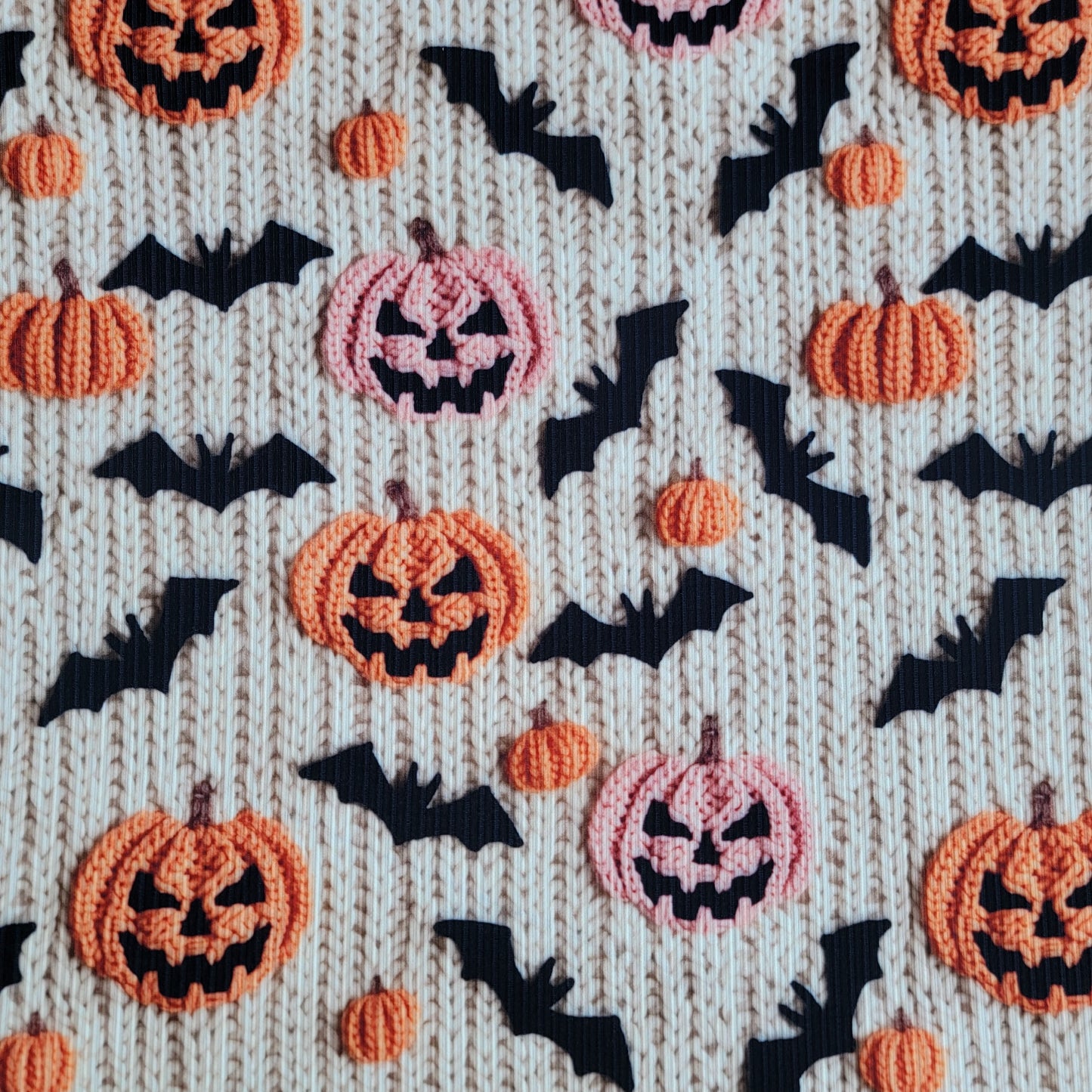 Yummy Rib Knitted Pumpkins & Bats Print