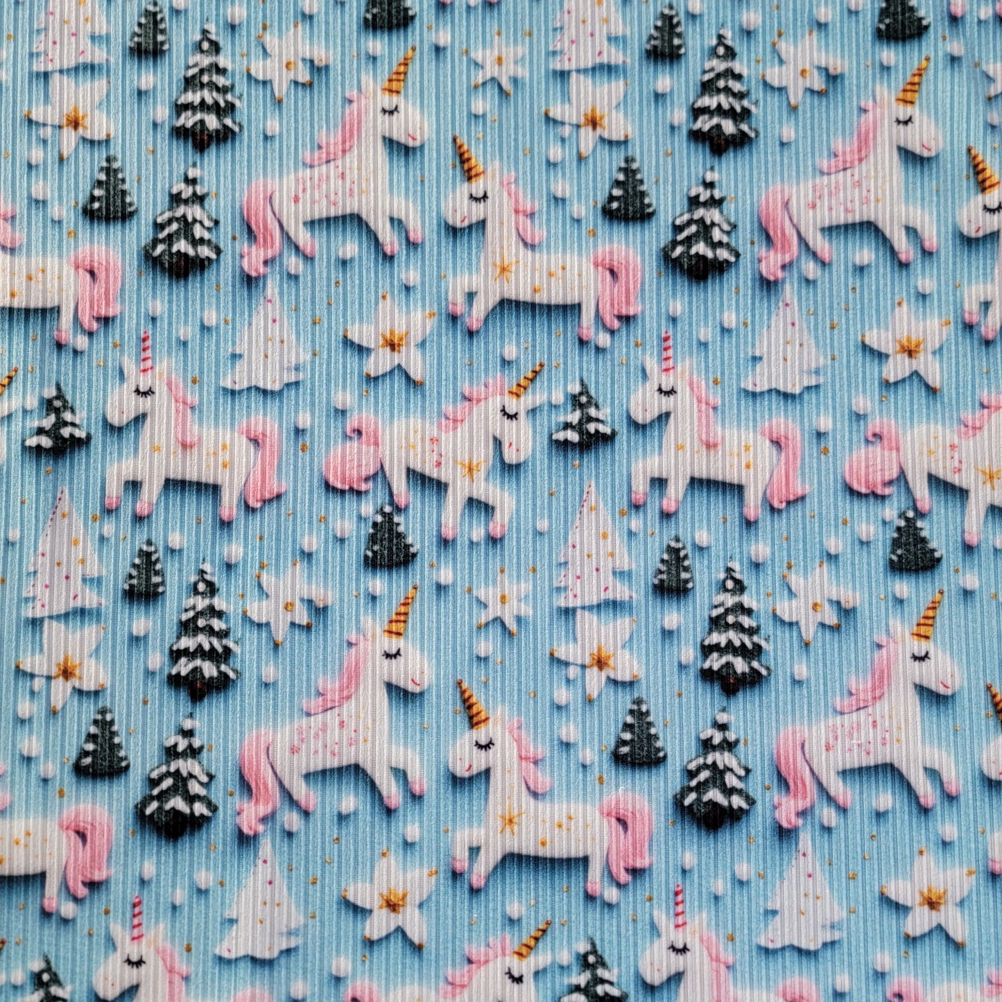 4x2 Yummy Rib Christmas Pink Tail Unicorn Print