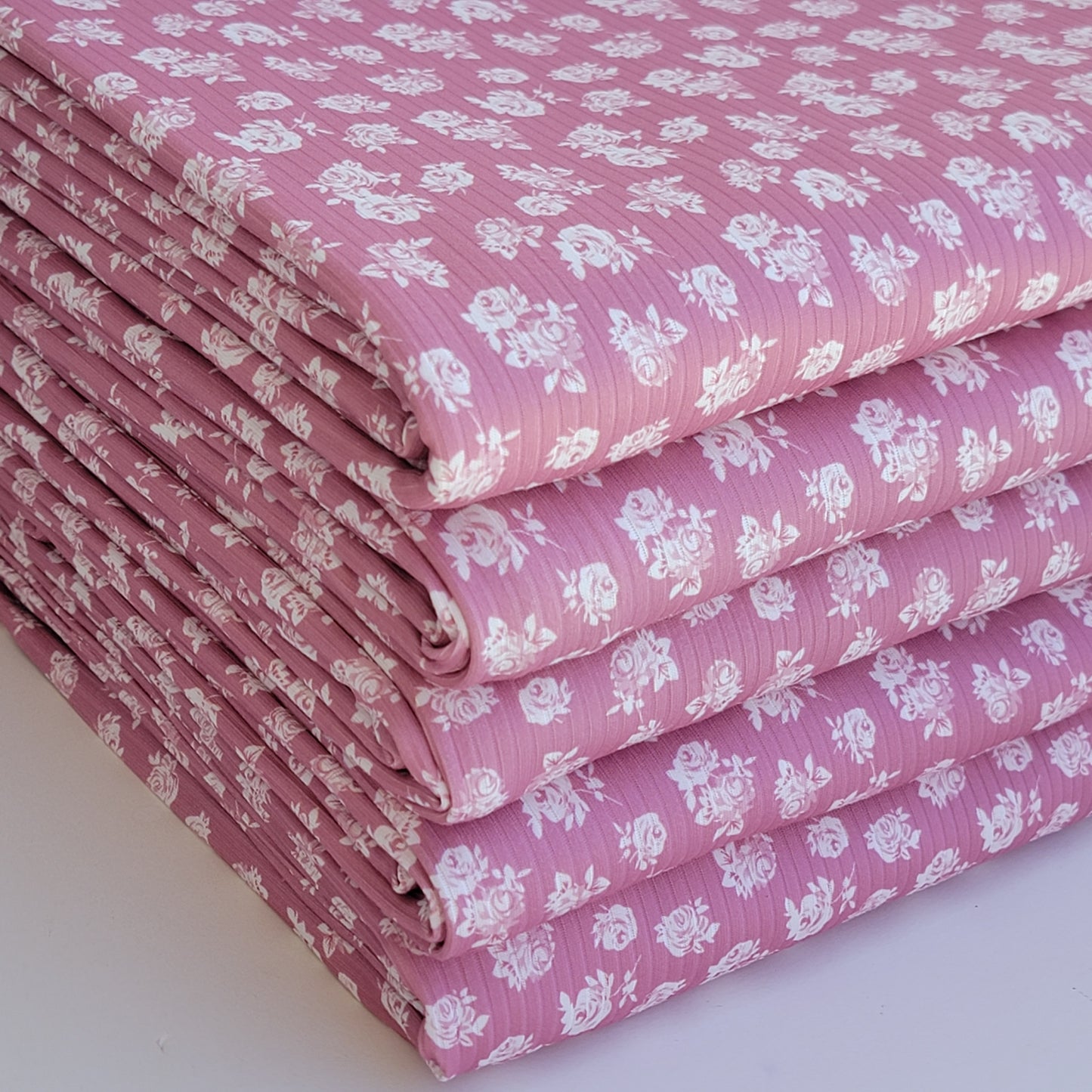 Rose Base White Floral Print Yummy Rib