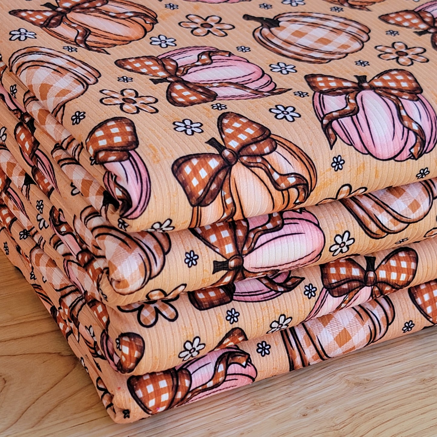 4x2 Yummy Rib Fall Gingham Pumpkin & Daisies Print