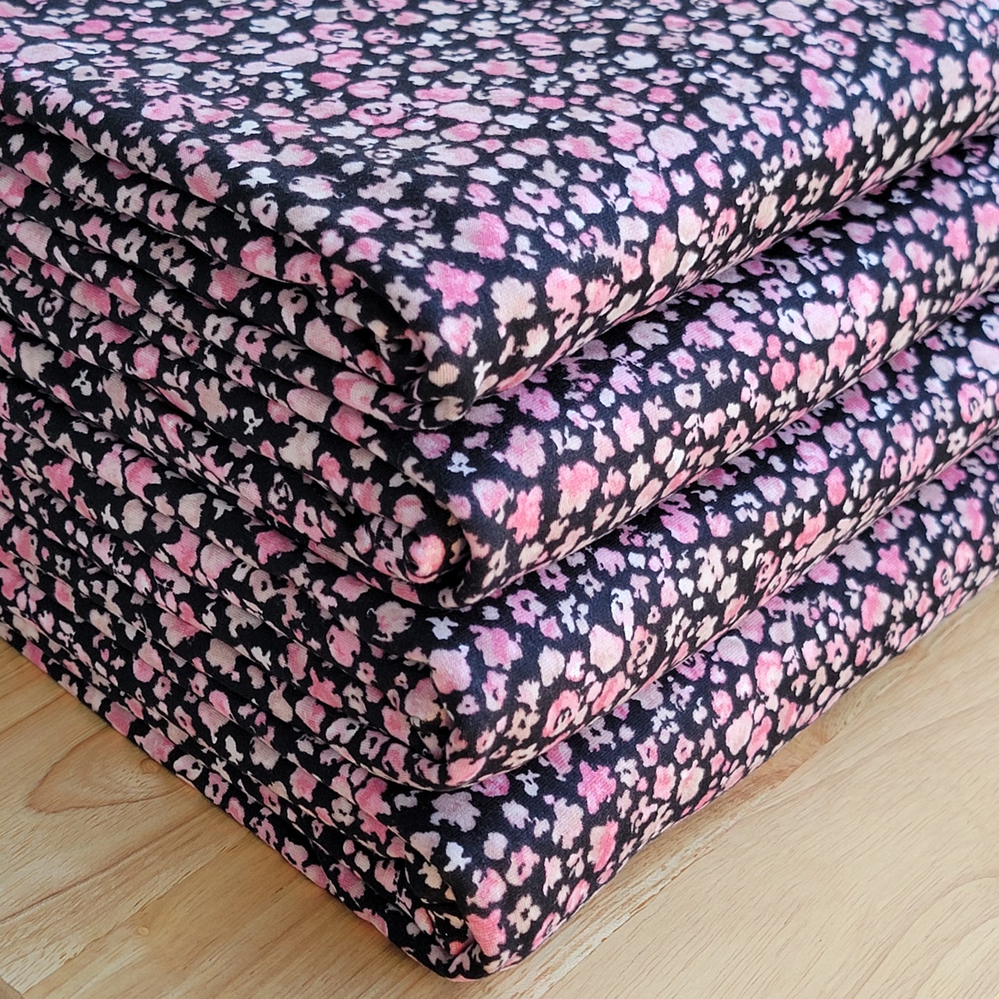Black & Pink Double Brush Poly Floral print