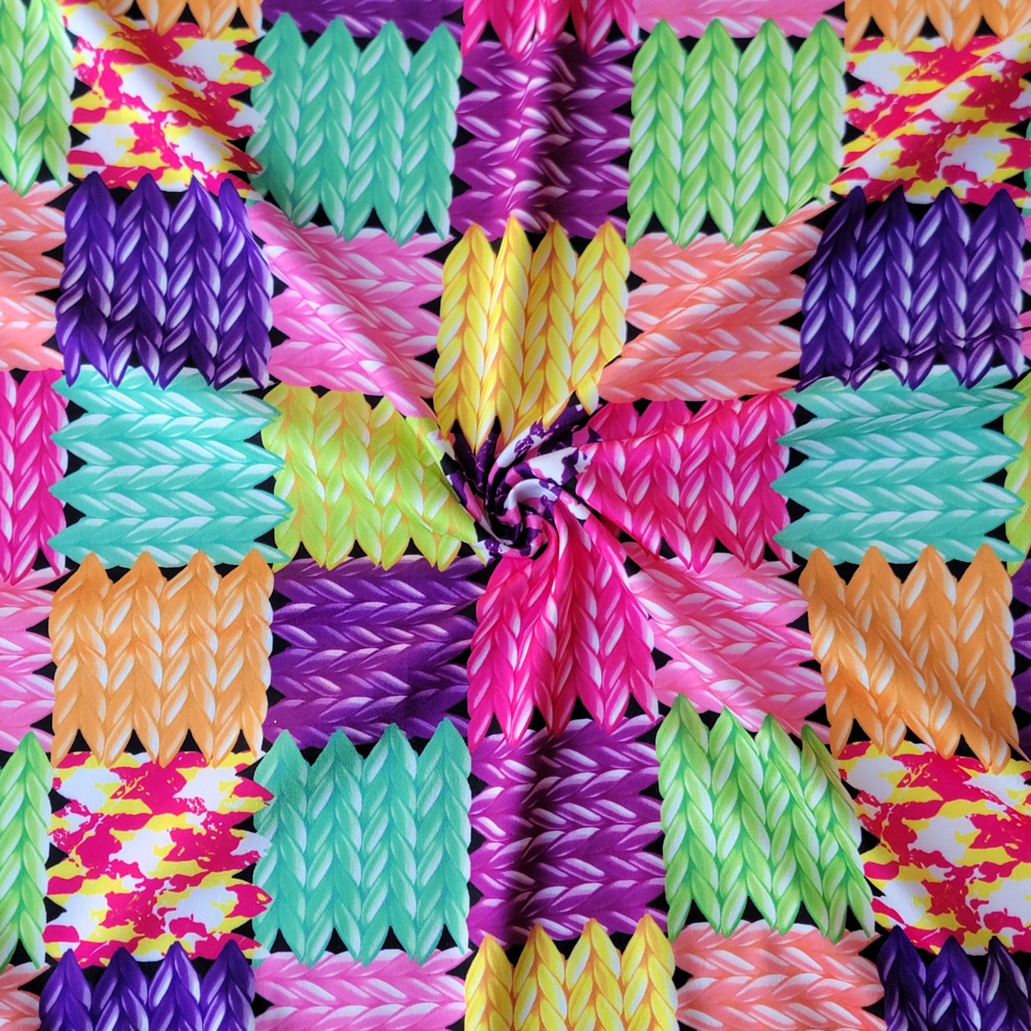 Knitted Patchwork Double Brush Poly Print