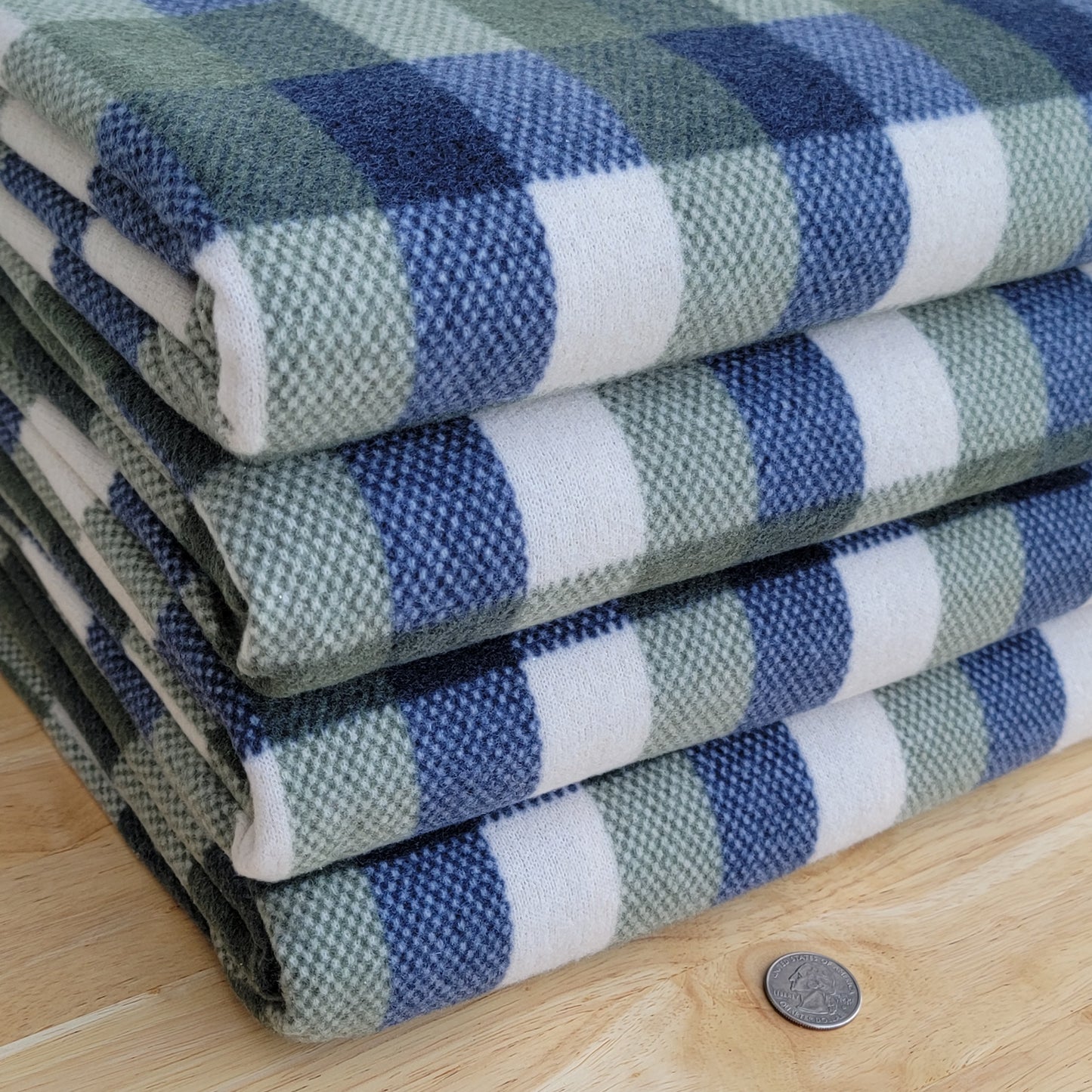 Brush Plaid Green & Navy Sweater Knit