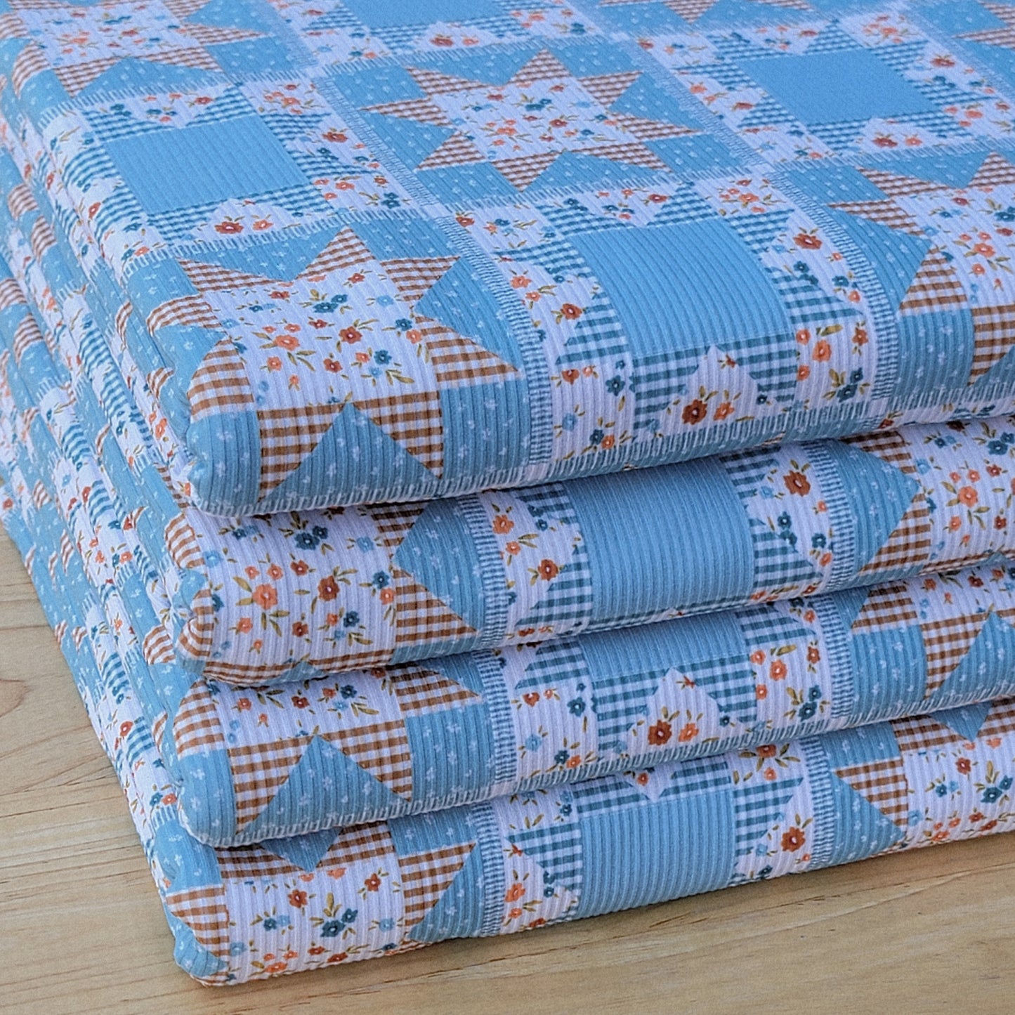 2x2 Yummy Rib Faux Quilt Blue Brown Fall Print