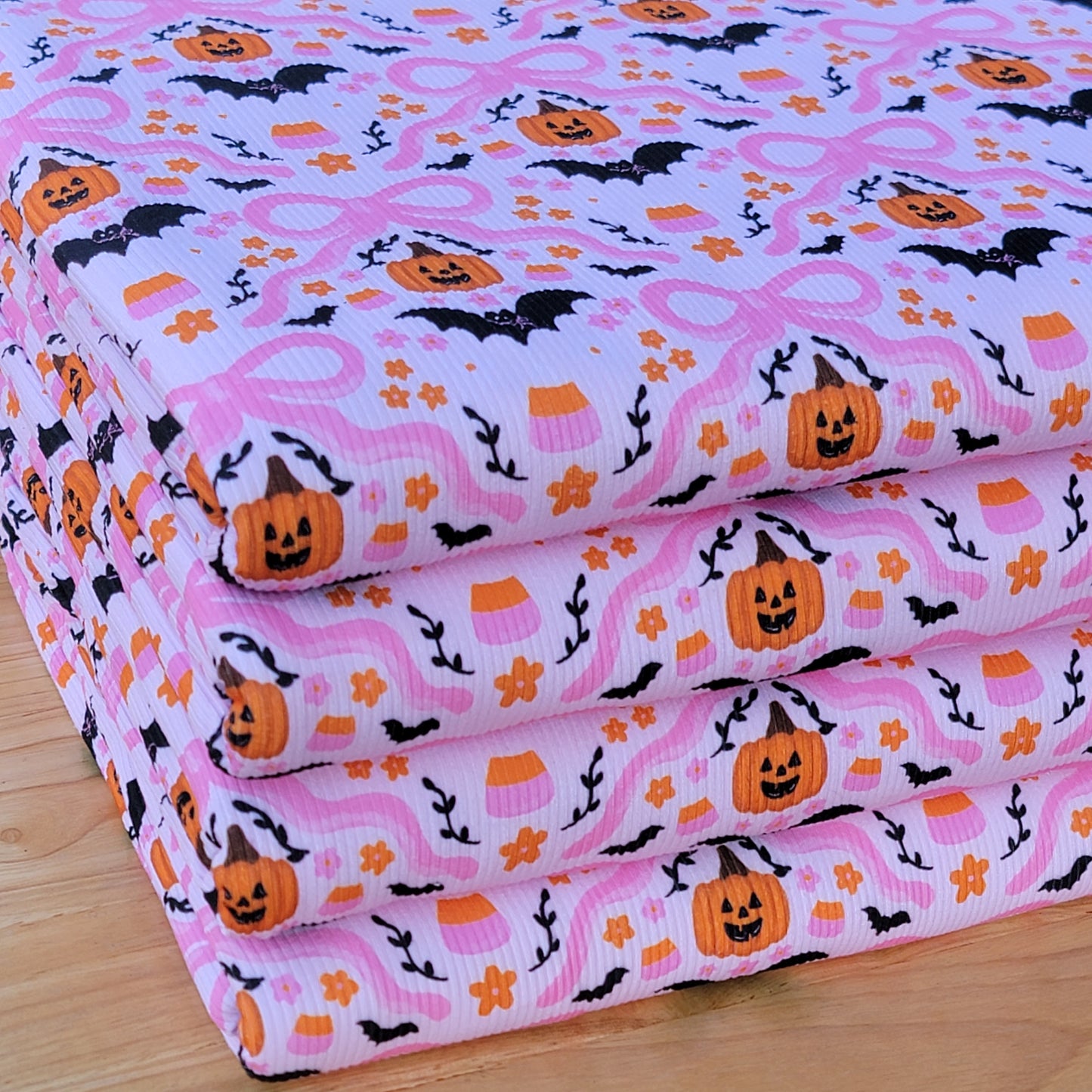 2x2 Yummy Rib Pink Bows & Halloween Pumpkins Print