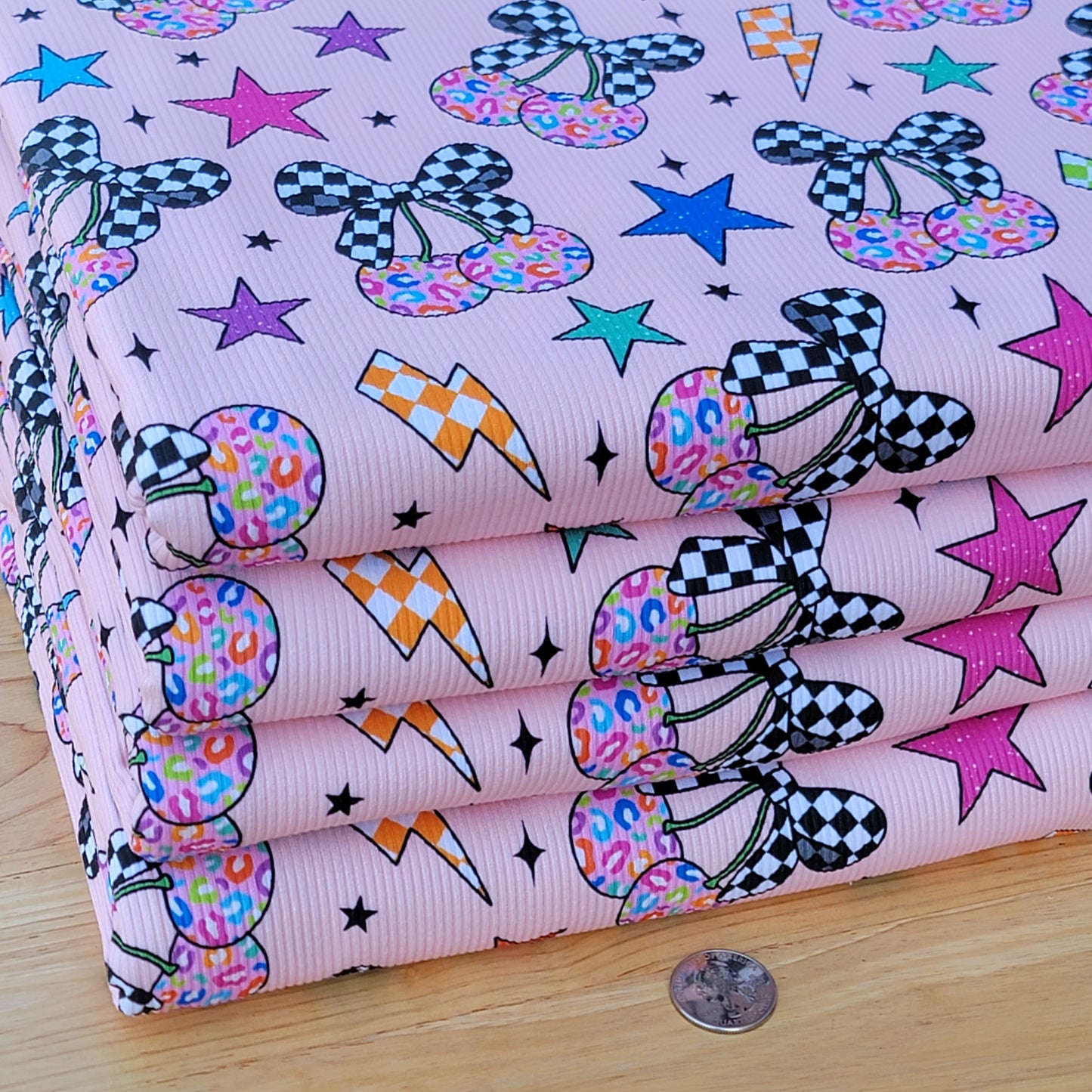 2x2 Yummy Rib Cherries & Checkeres Bows Print