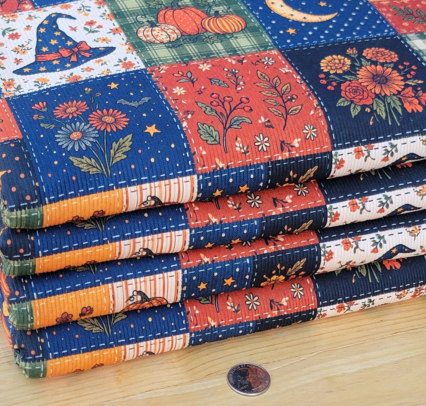2x2 Yummy Rib Fall Patchwork Moons & Pumpkins Print