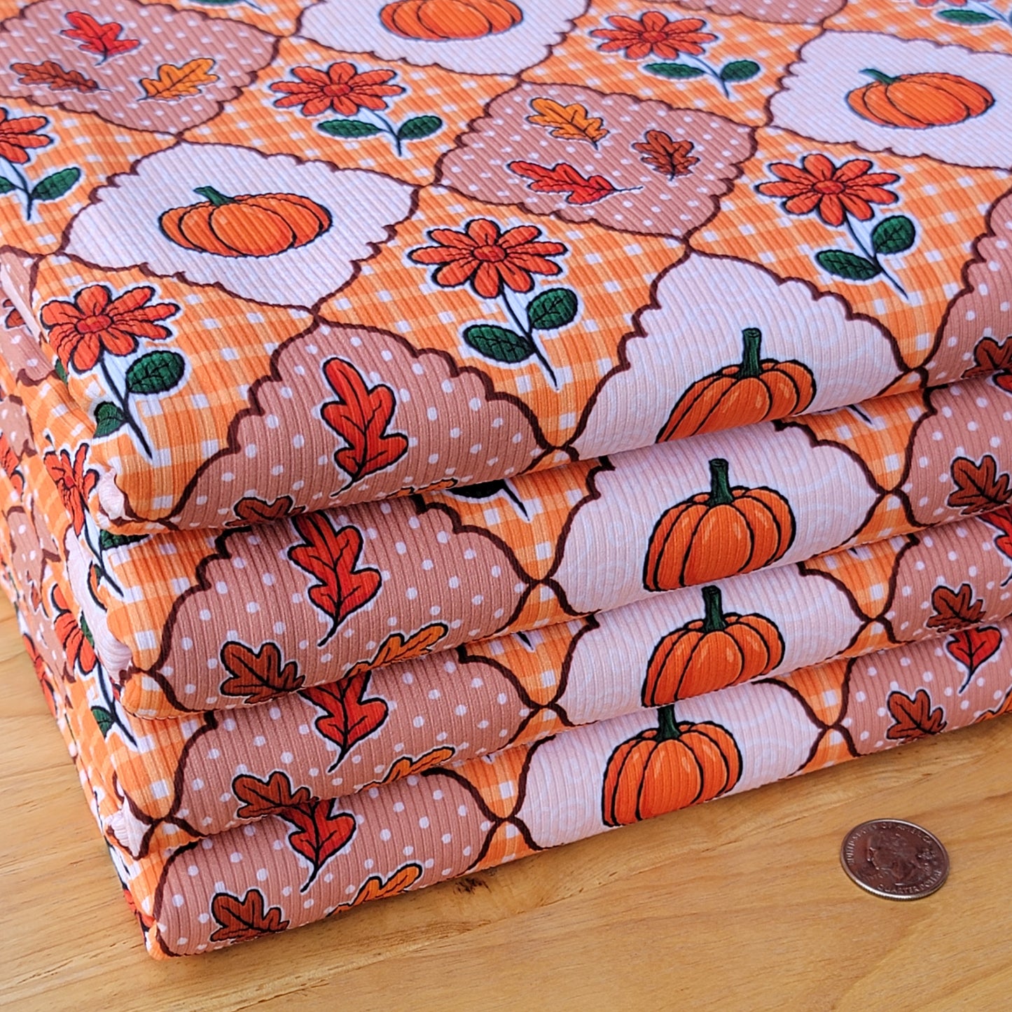 2x2 Yummy Rib Fall Patchwork Pumpkin Floral Print