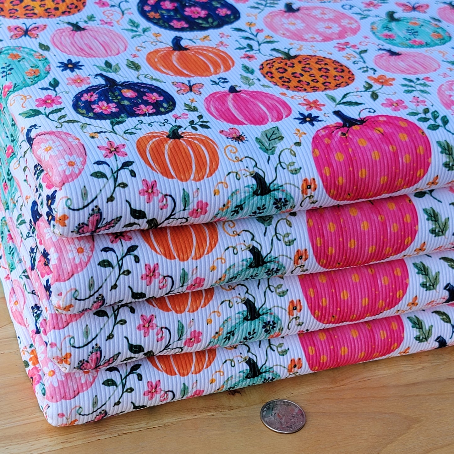 2x2 Yummy Rib Multi Color Floral Pumpkins Print