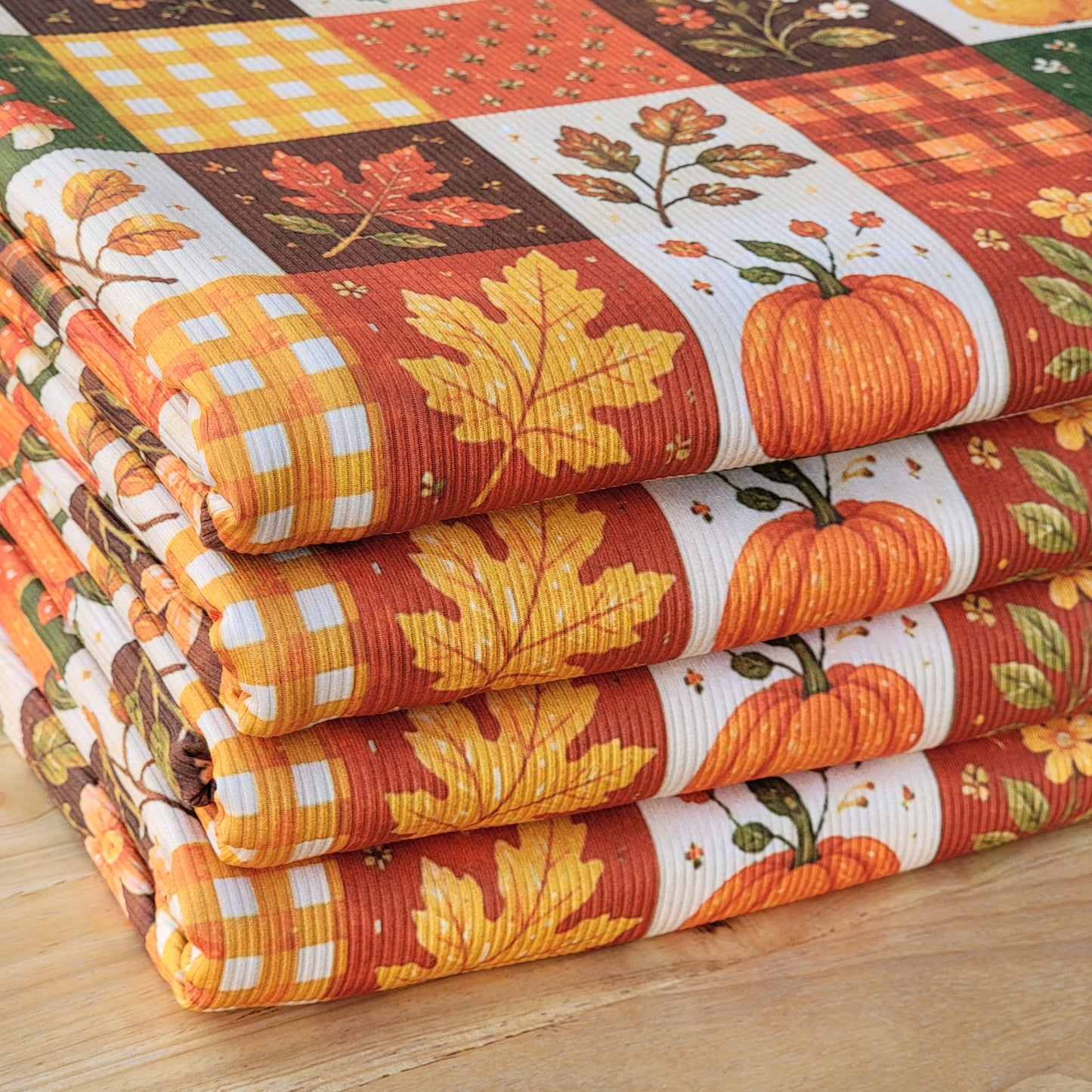 2x2 Yummy Fall Patchwork Maple Leaves & Pumpkins Print