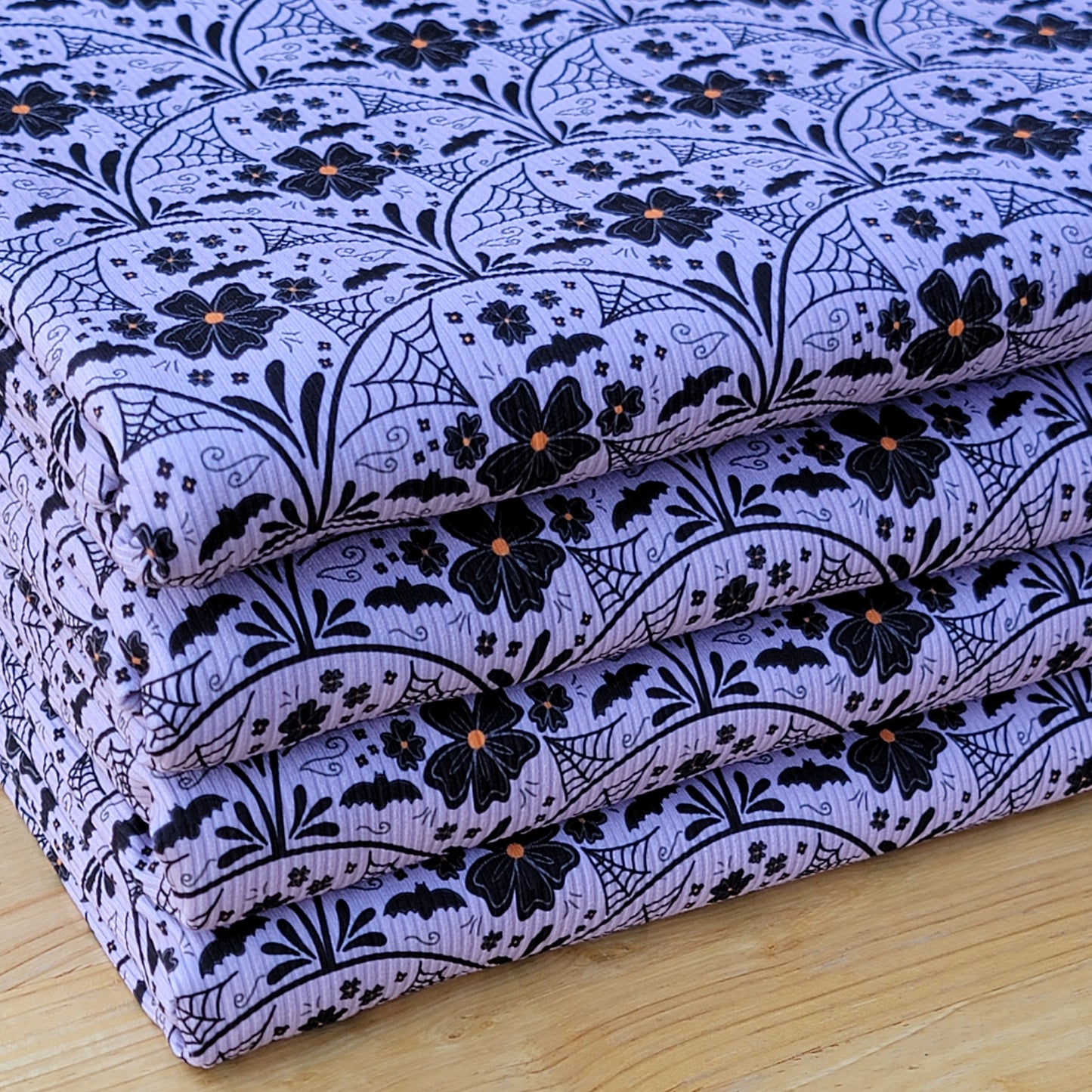 2x2 Yummy Rib Halloween Bats Spider Webs & Scallops Print