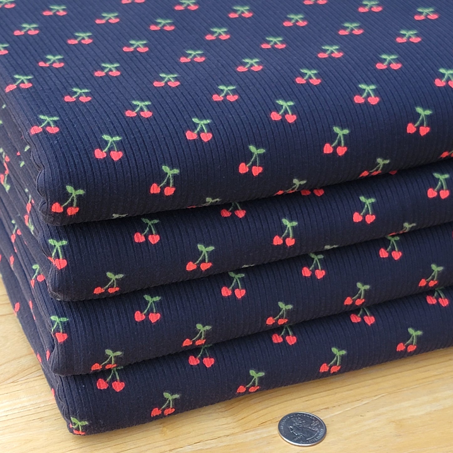 2x2 Yummy Rib Black Base Cherries Print