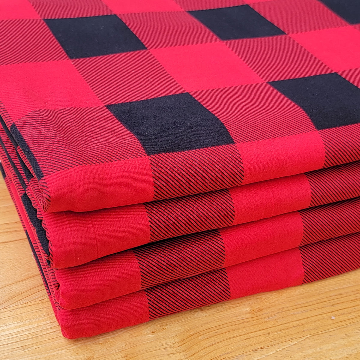 Double Brush Poly Red & Black Buffalo Plaid Print