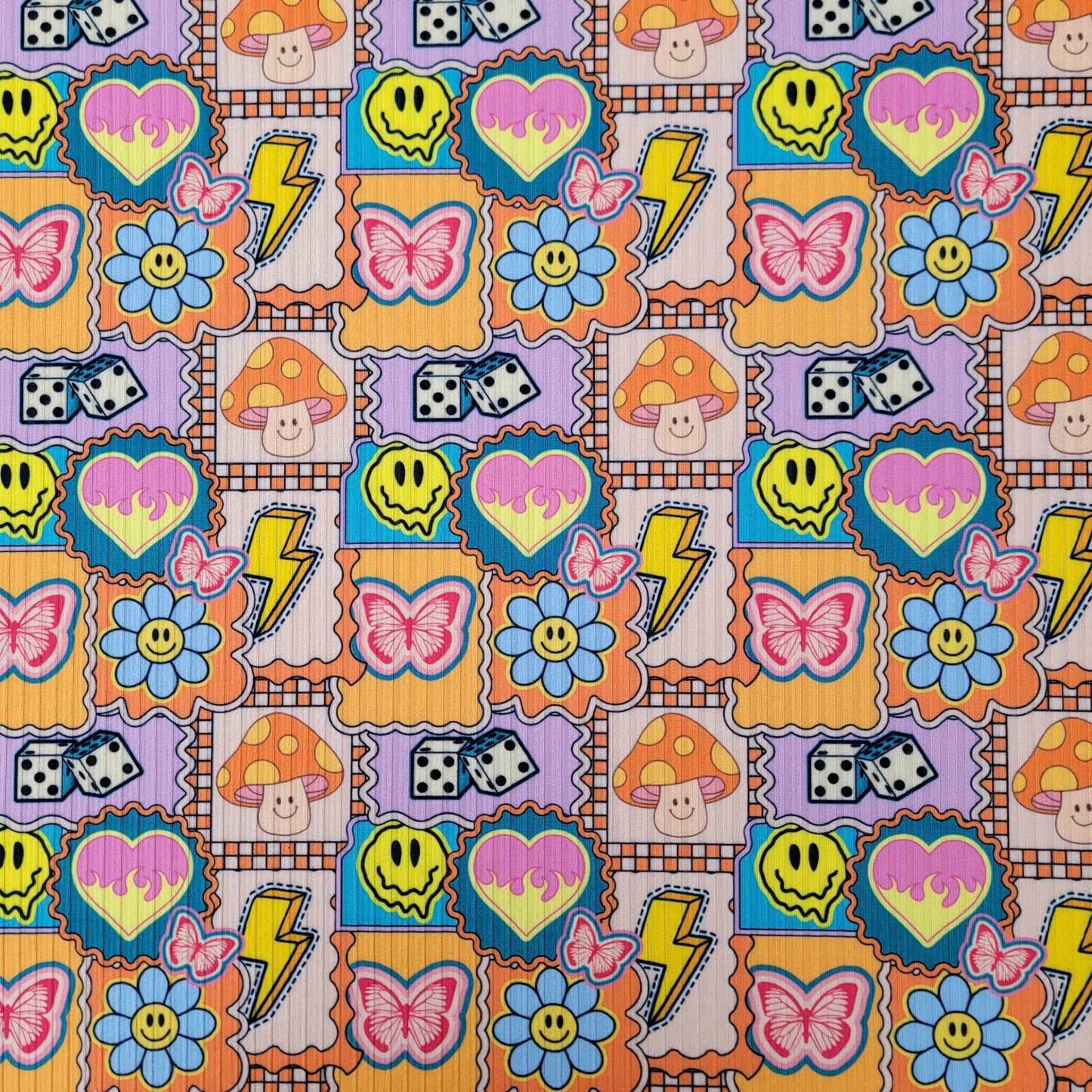 Yummy Rib Patchwork dice/happy face/thunder bolt