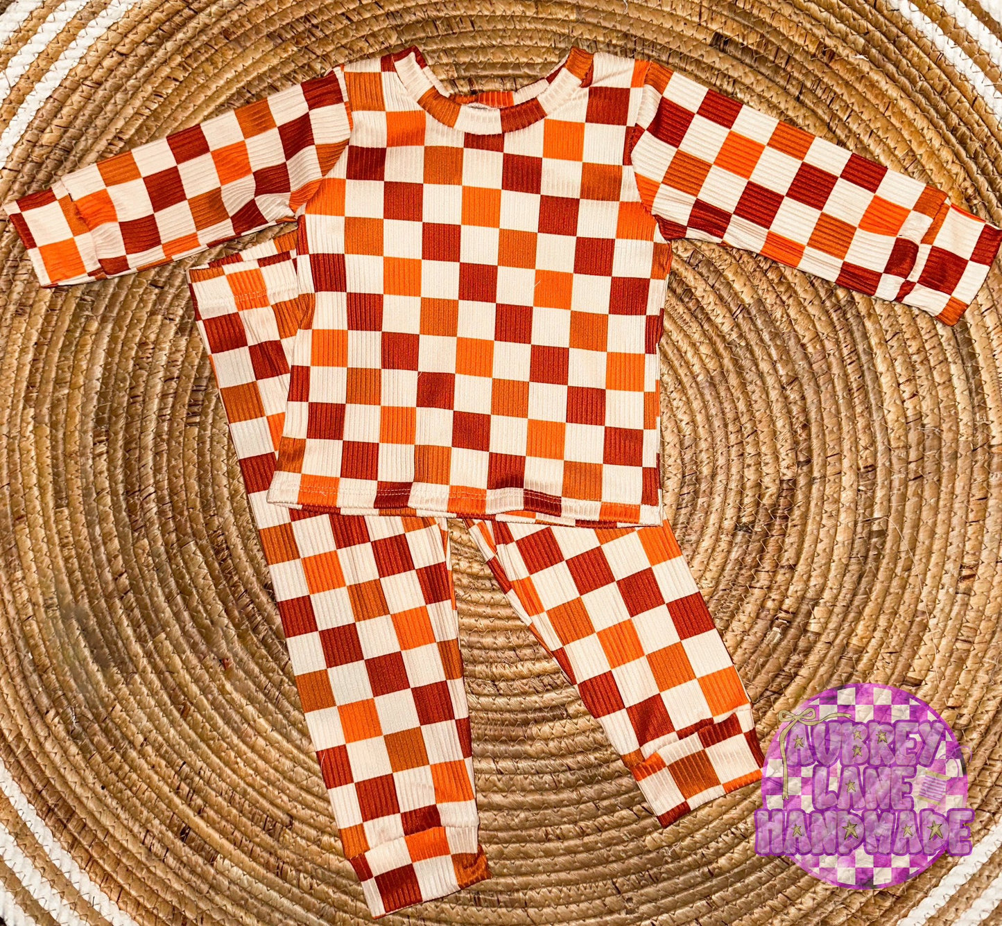 Yummy Rib Rust, Orange & Off-white Checkered Custom Print