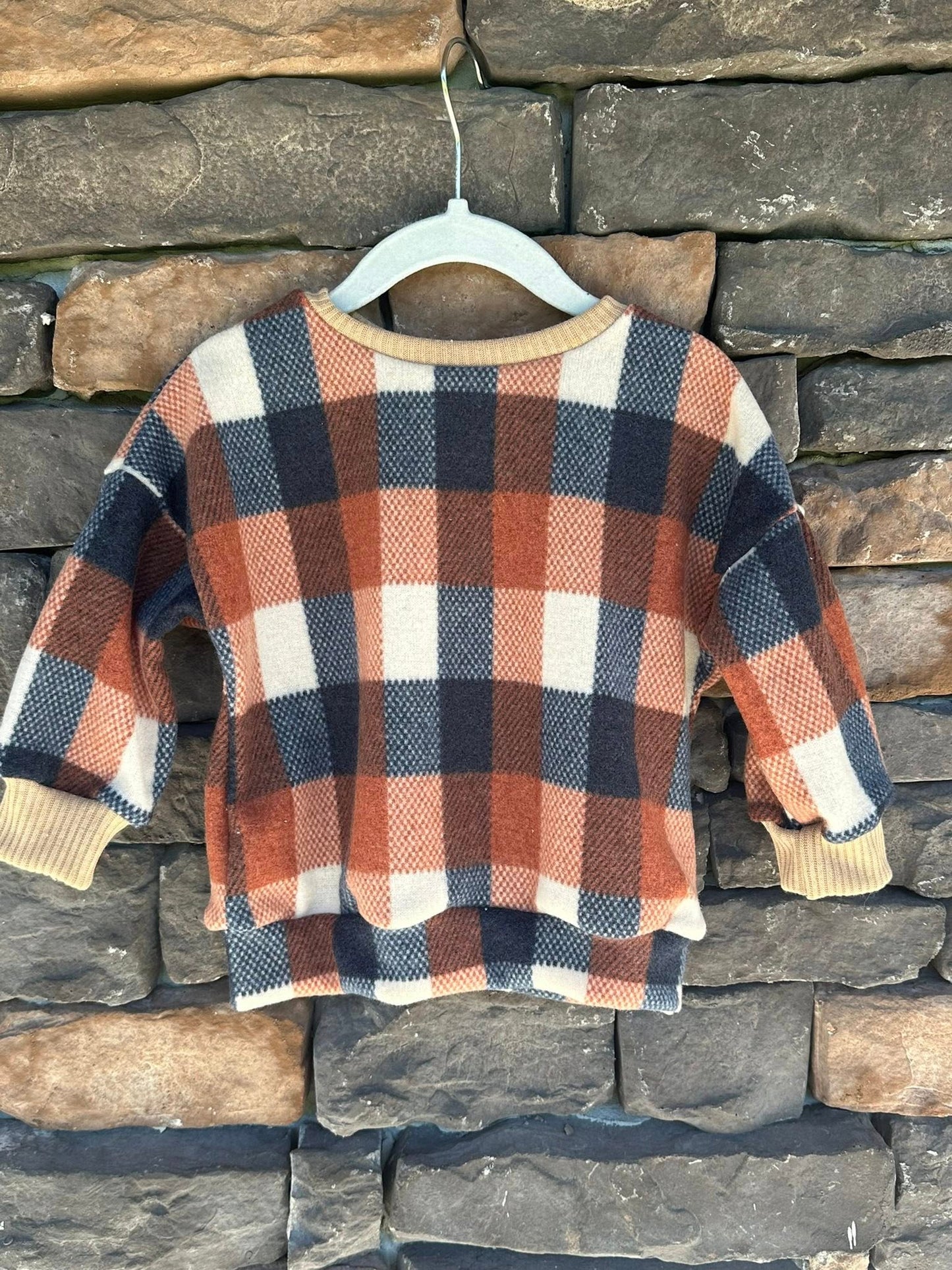 Brush Plaid Brown & Navy Sweater Knit