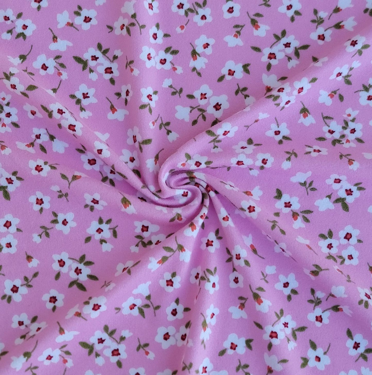 Double Brush Poly Pink Base White Floral Print