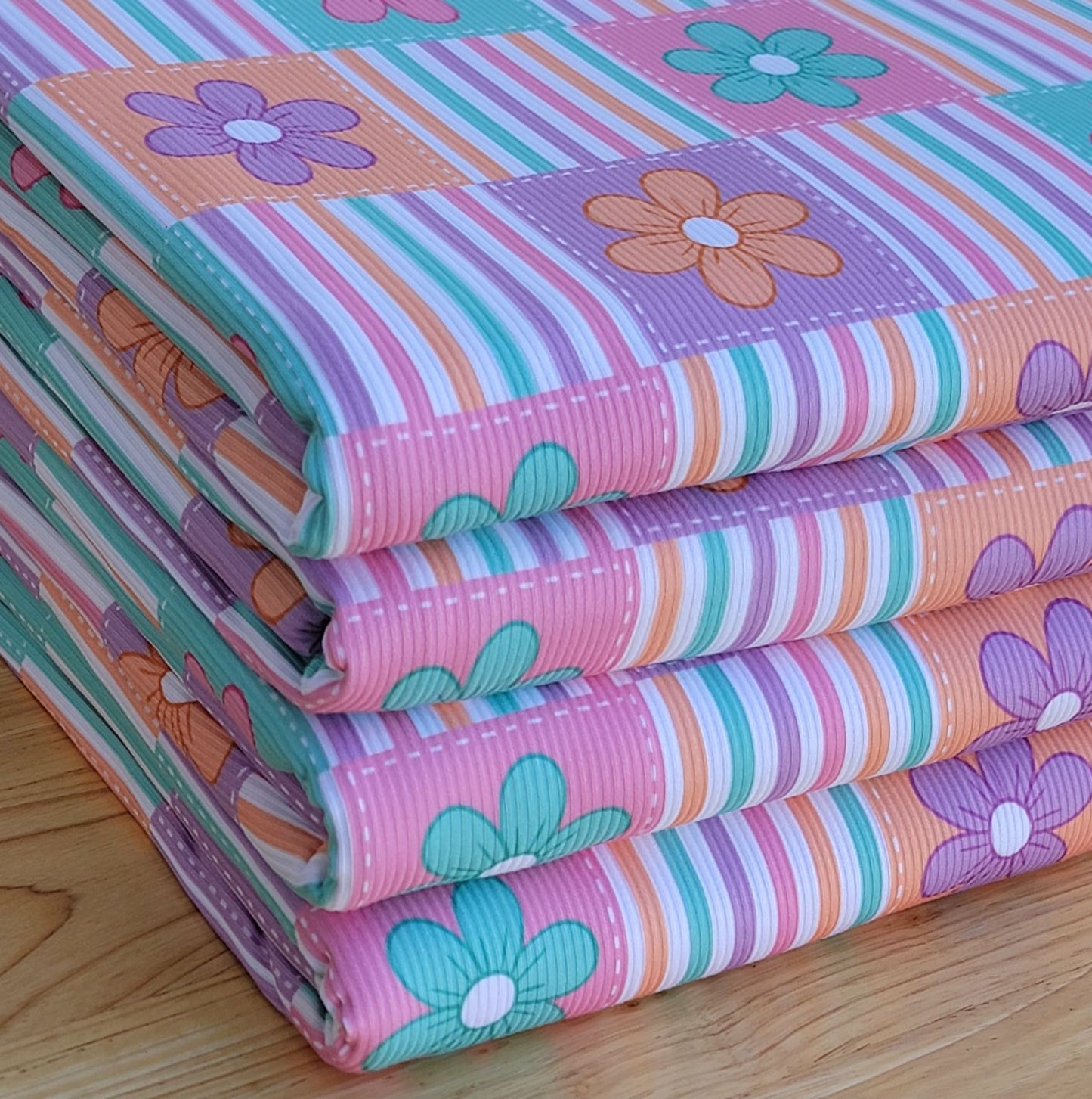 2x2 Yummy Rib Daisies & Stripes Print
