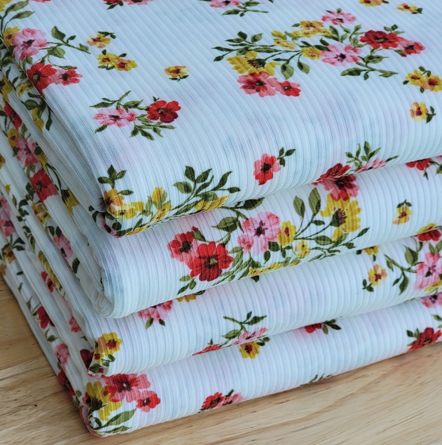 Yummy Rib Off-white Base Red Floral Print