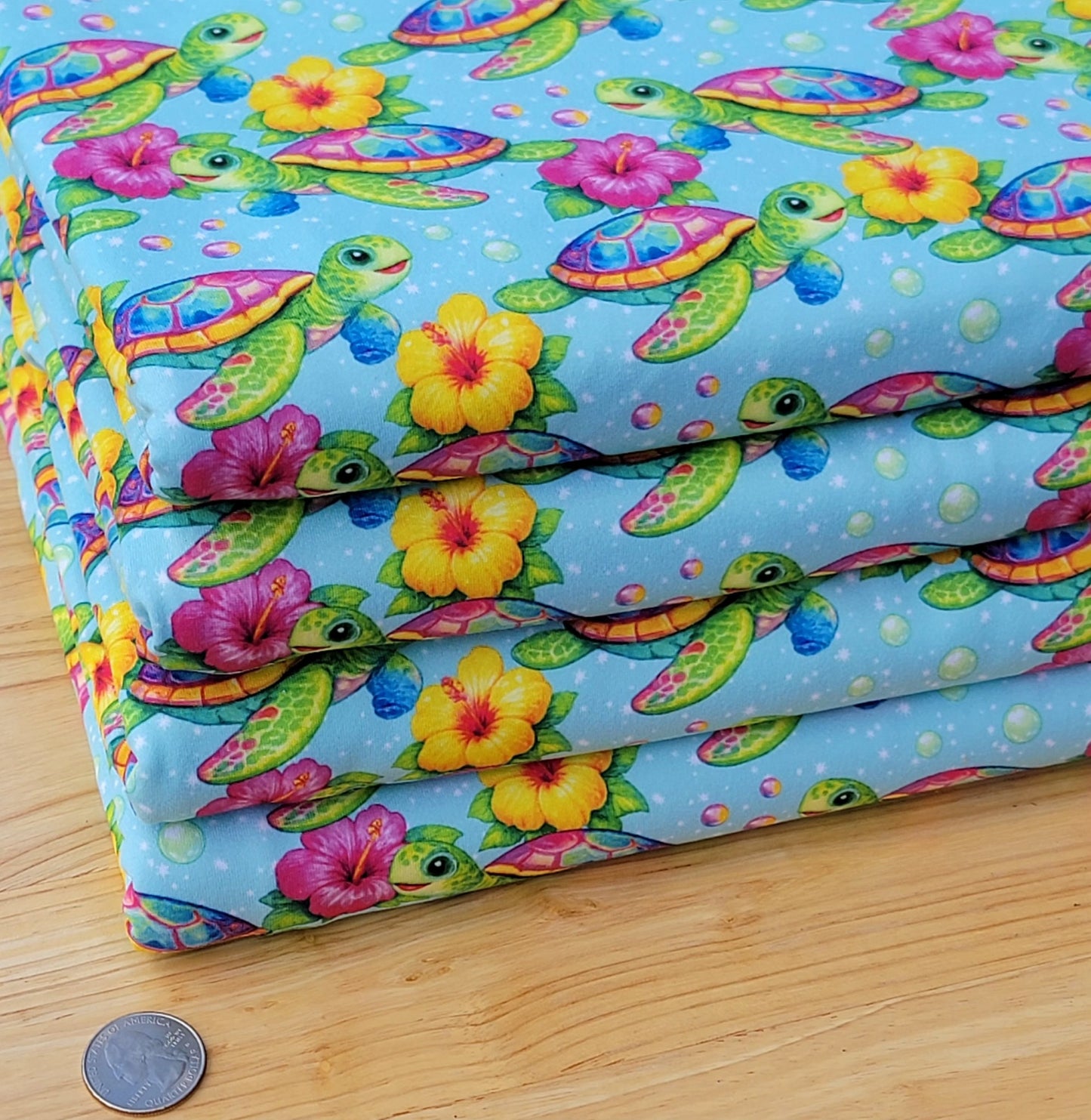 Turtles & Hibiscus Double Brush Poly 220 GSM