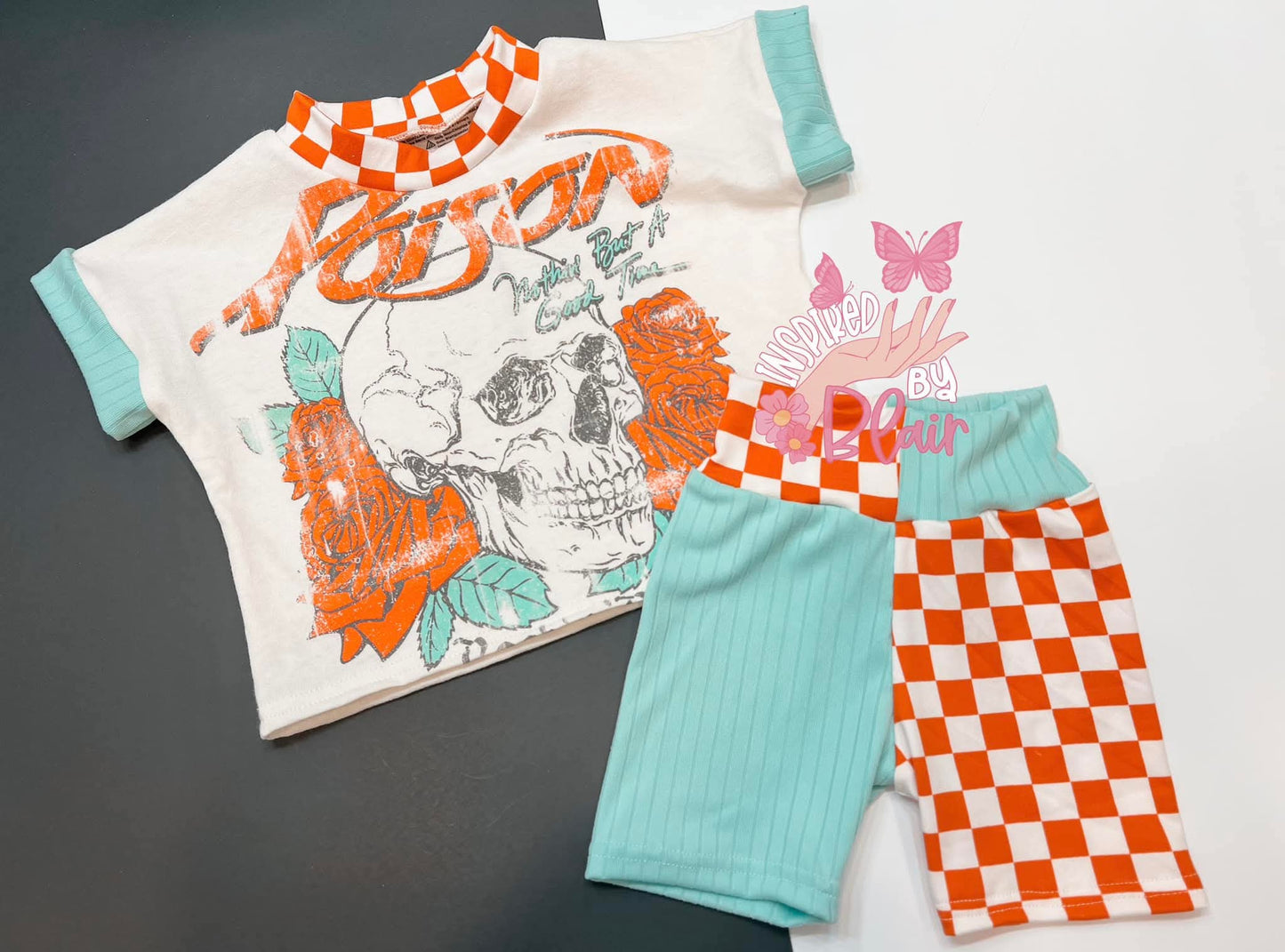 Double Brush Poly Checkered White/Orange Print