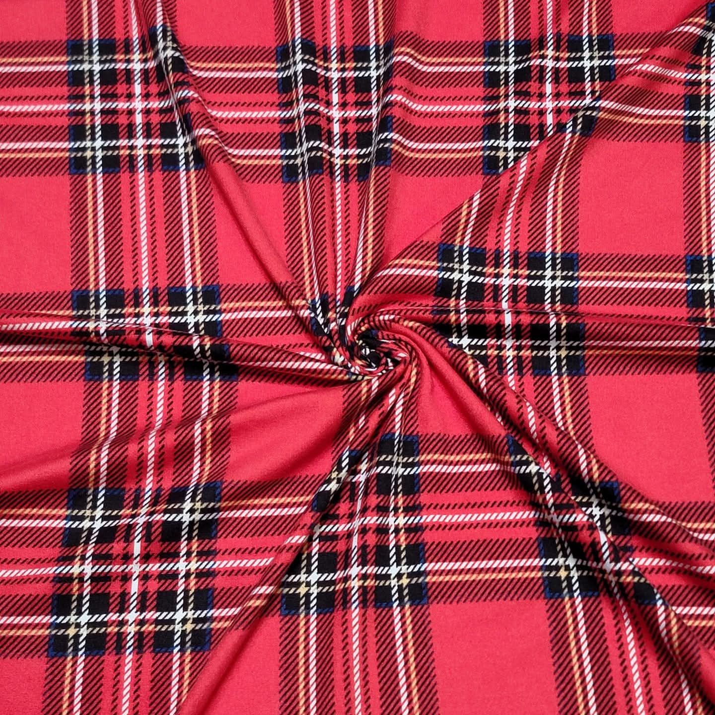 Red Plaid Print Double Brush Poly