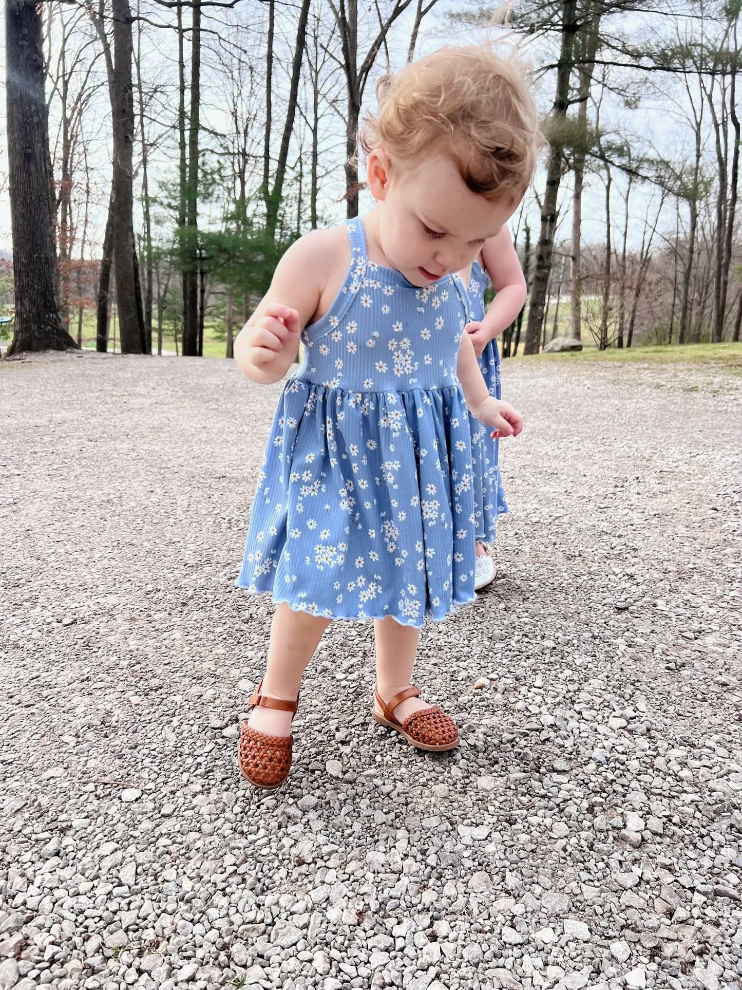 Yummy Rib Blue Base White Daisies Print