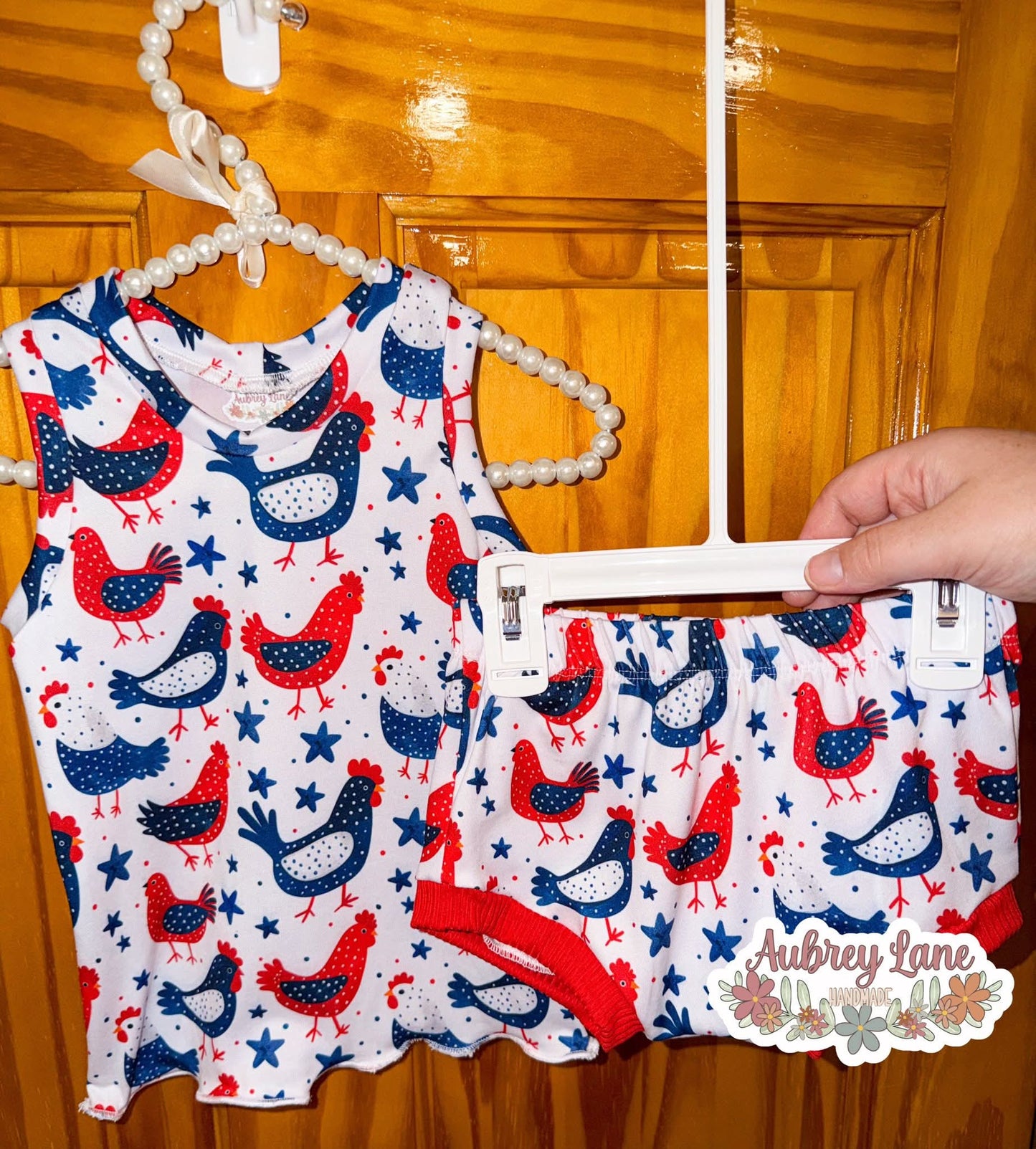 Double Brush Poly Red White & Blue 4th of July Chickens