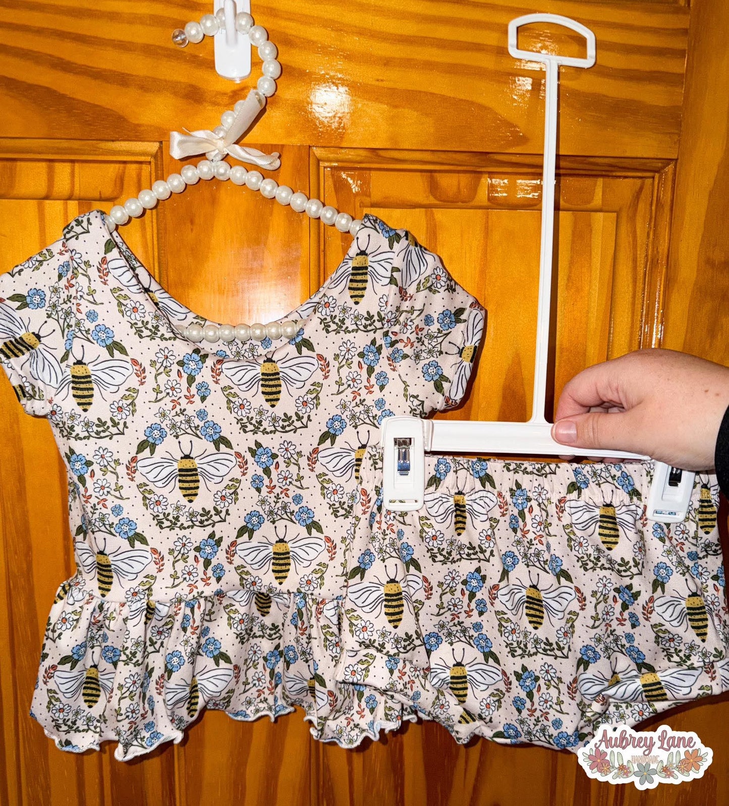 Double Brush Poly Bees & Blue Floral Print