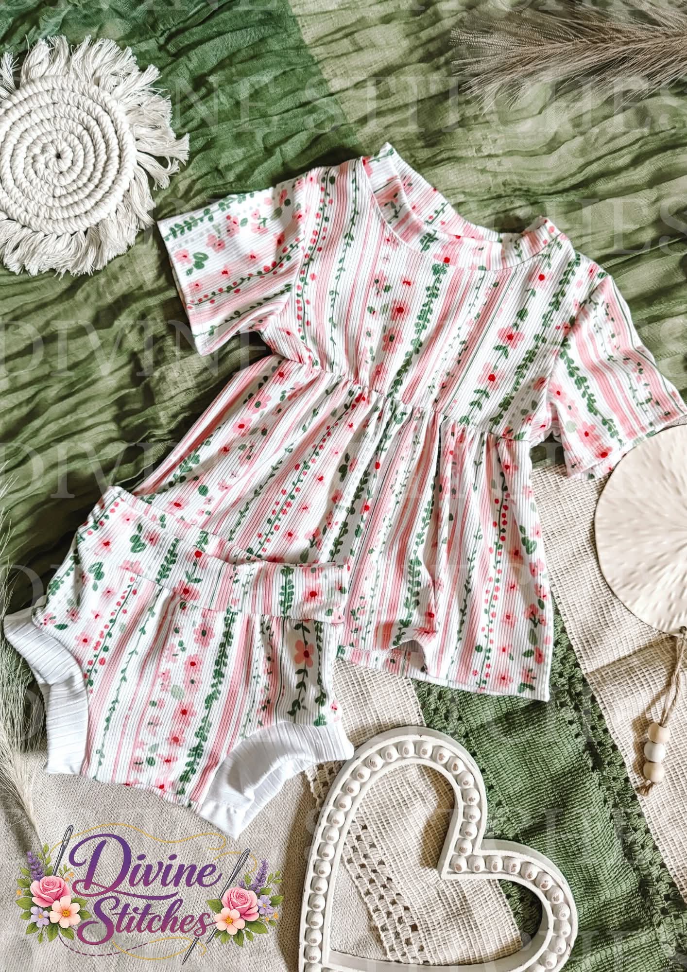 2x2 Yummy Rib Pink Floral Vines Print