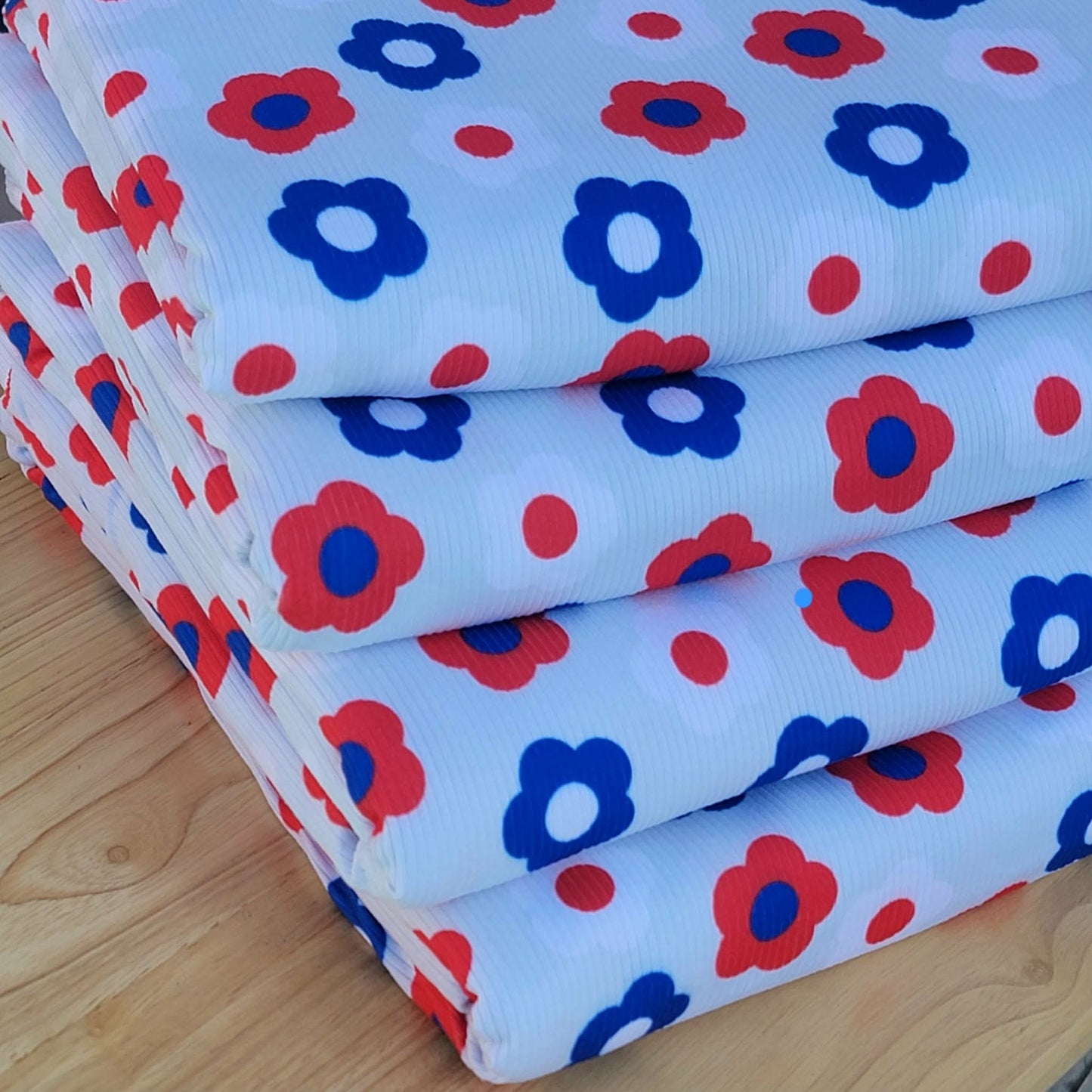 2x2 yummy rib Red White & Blue 4th of July Daisies print