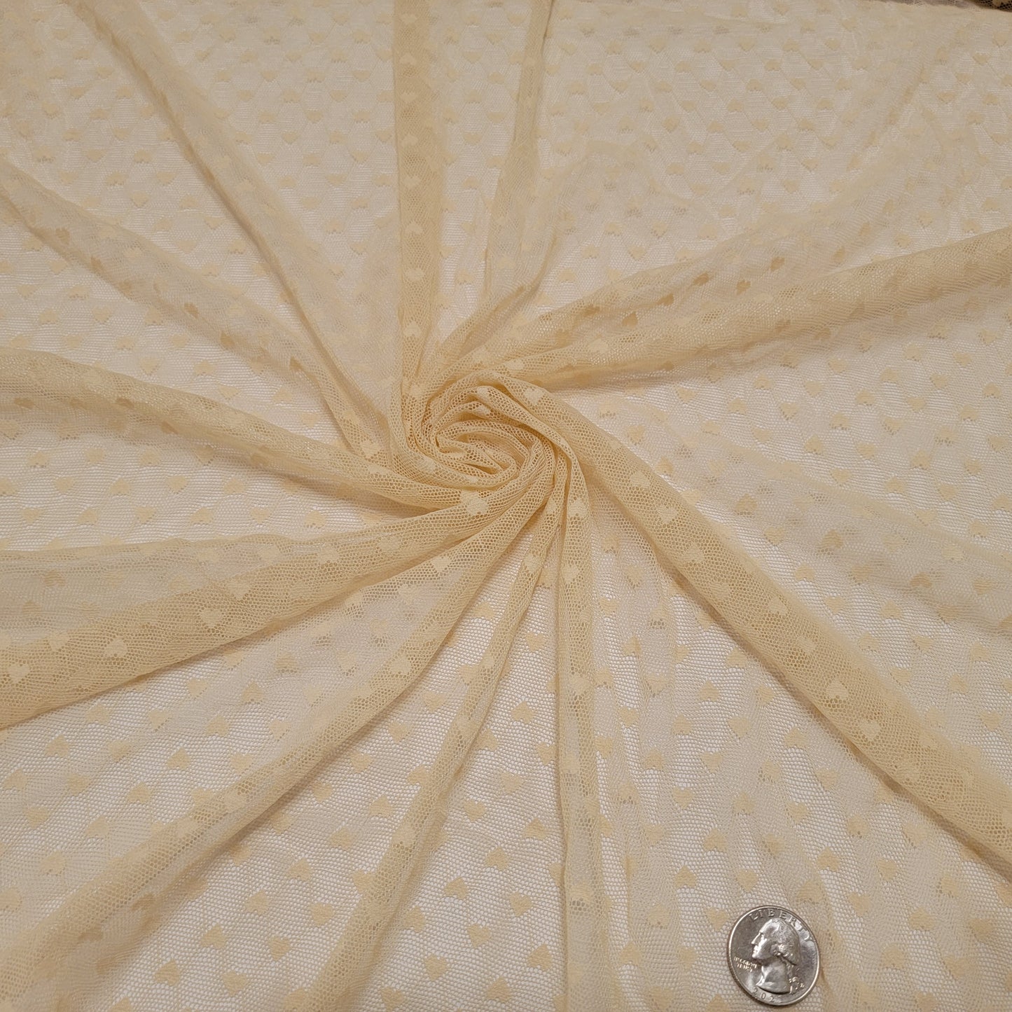Lace fabric beige small hearts