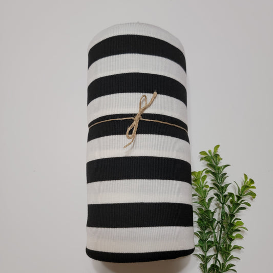 Rayon Rib Black and White Stripes