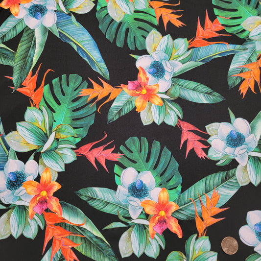 Tropical Leaf Printed Nylon Spandex Swim Athletic