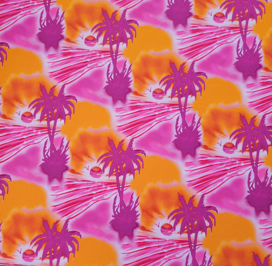 Neon Pink Orange Palm Trees Nylon Spandex Swim Athletic