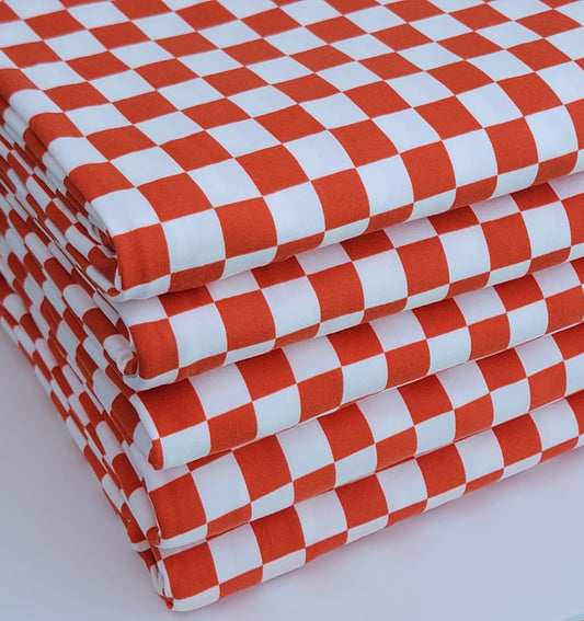 Double Brush Poly Checkered White/Orange Print