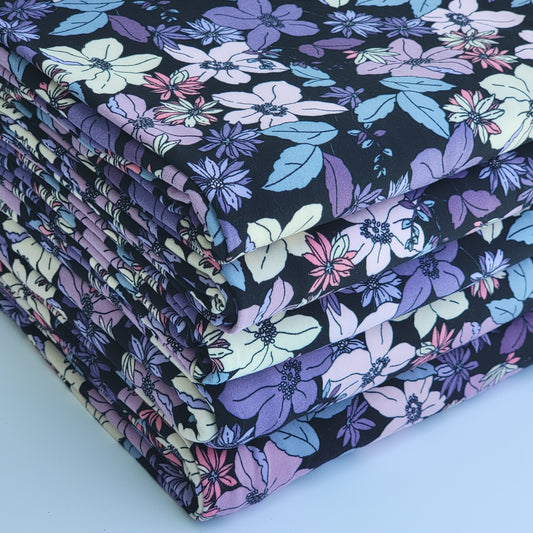Double Brush Poly Purple Floral Print