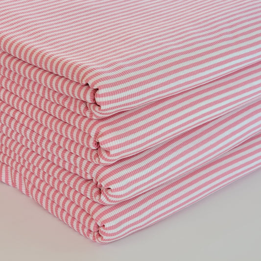 2x2 Rayon Blend Rib Stripes Rose & Off-white