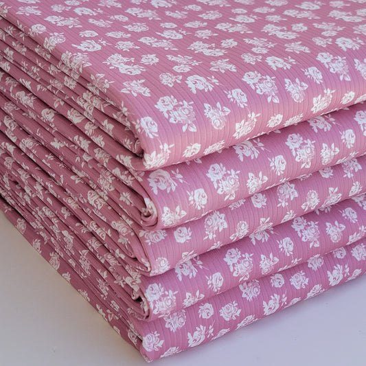Rose Base White Floral Print Yummy Rib