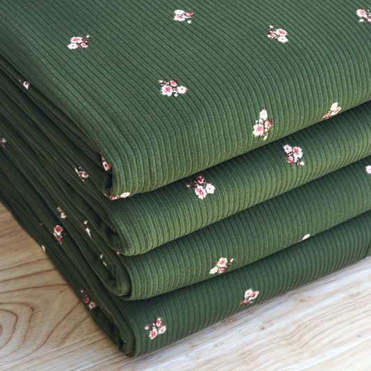 Green Base Small Floral Print Rib