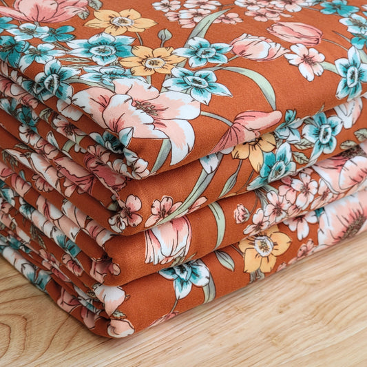 Double Brush Poly Rust Teal Floral