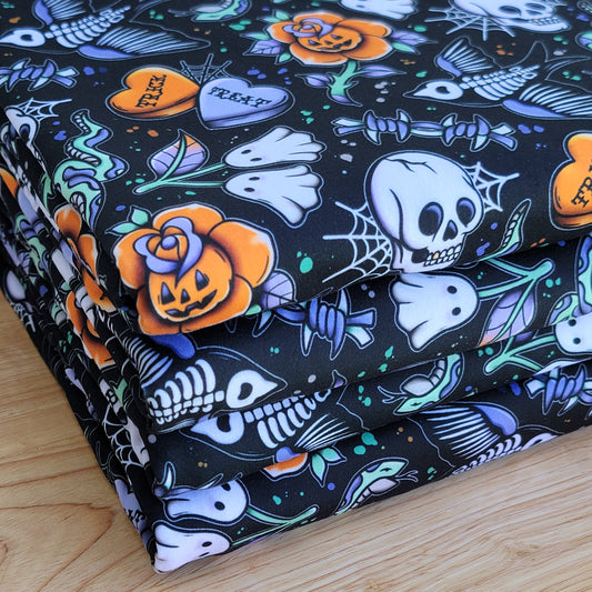Double Brush Poly Cherry Ghost & Skulls Print