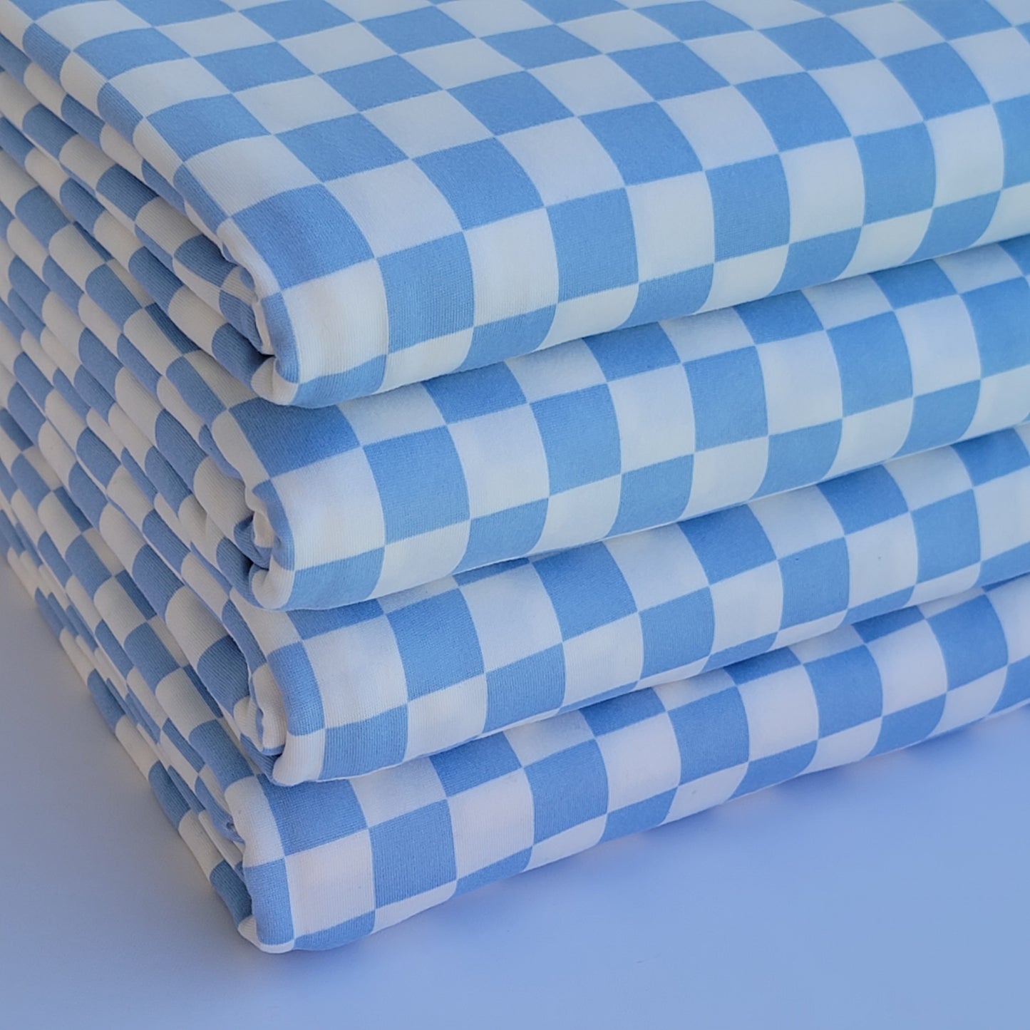 Double Brush Poly Checkered Blue & Off-white Print