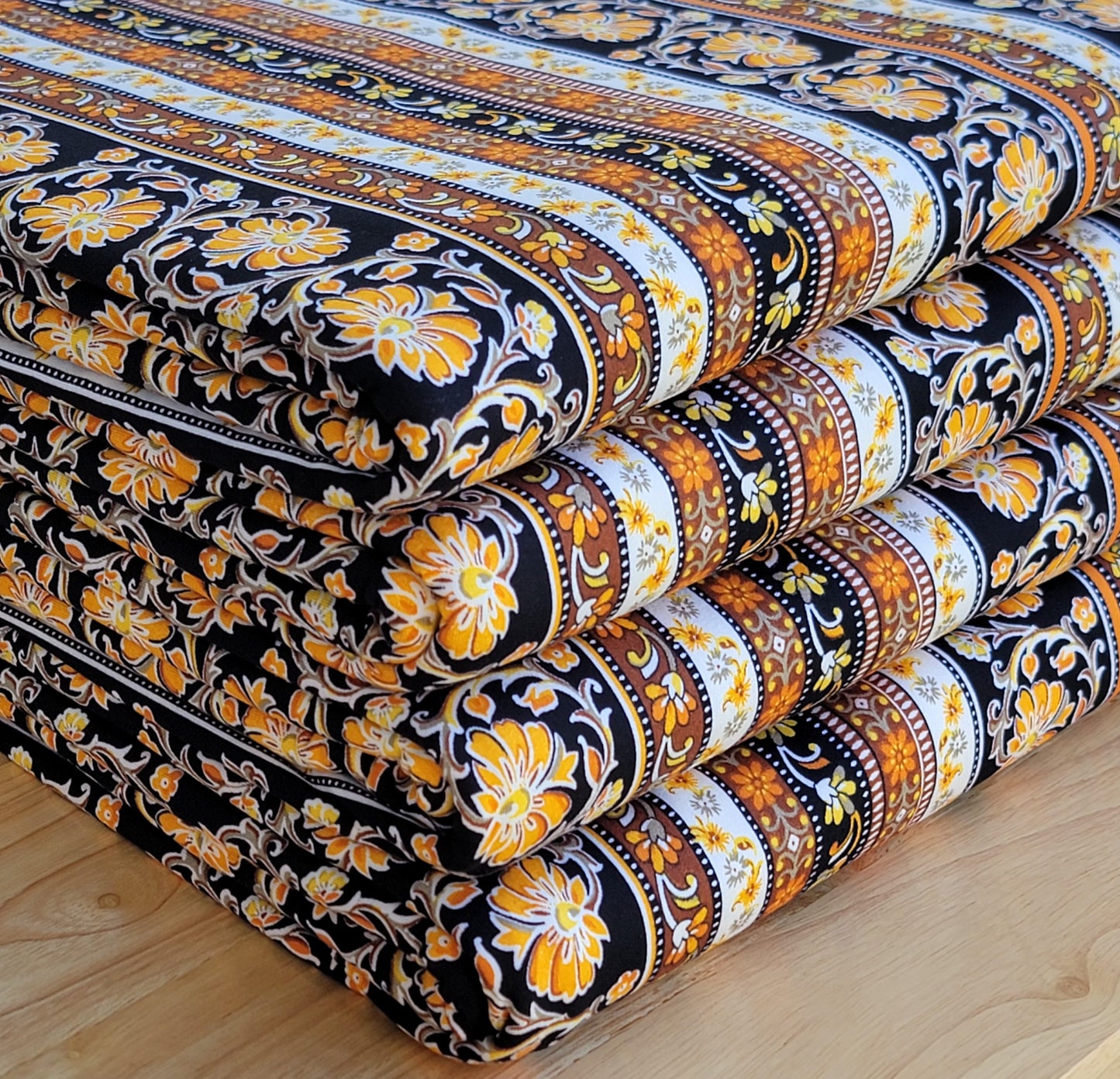 Mustard and Black Floral Boho Double Brush Poly