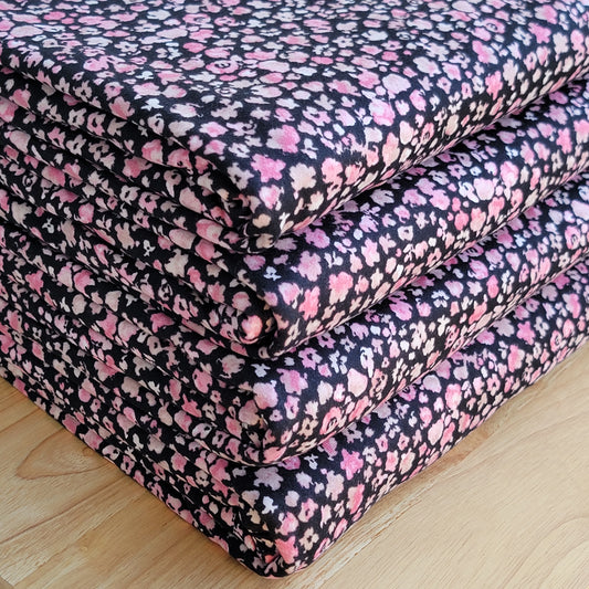 Black & Pink Double Brush Poly Floral print