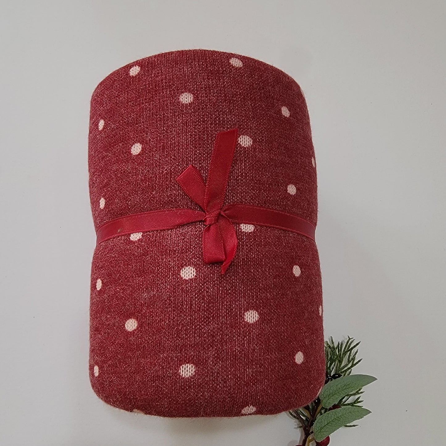 1.25 Yards Sweater Knit Polka Dot Print Burgundy