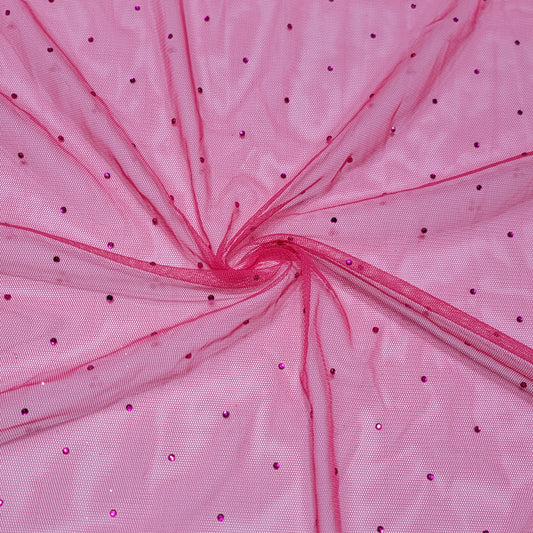Hot Pink Mesh With Small Rhinestones