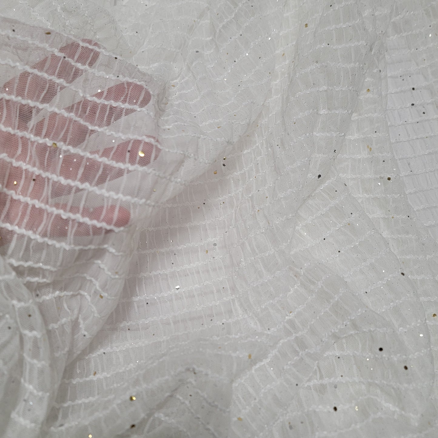 White Mesh Golden Sequined Dots