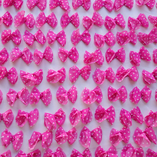 3D Hot Pink Bows Off-white Mesh
